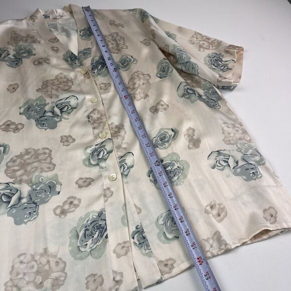Vintage Pura Seta Silk Floral Button Front Tunic Top L Womens Boho Coastal Beach - Picture 6 of 10
